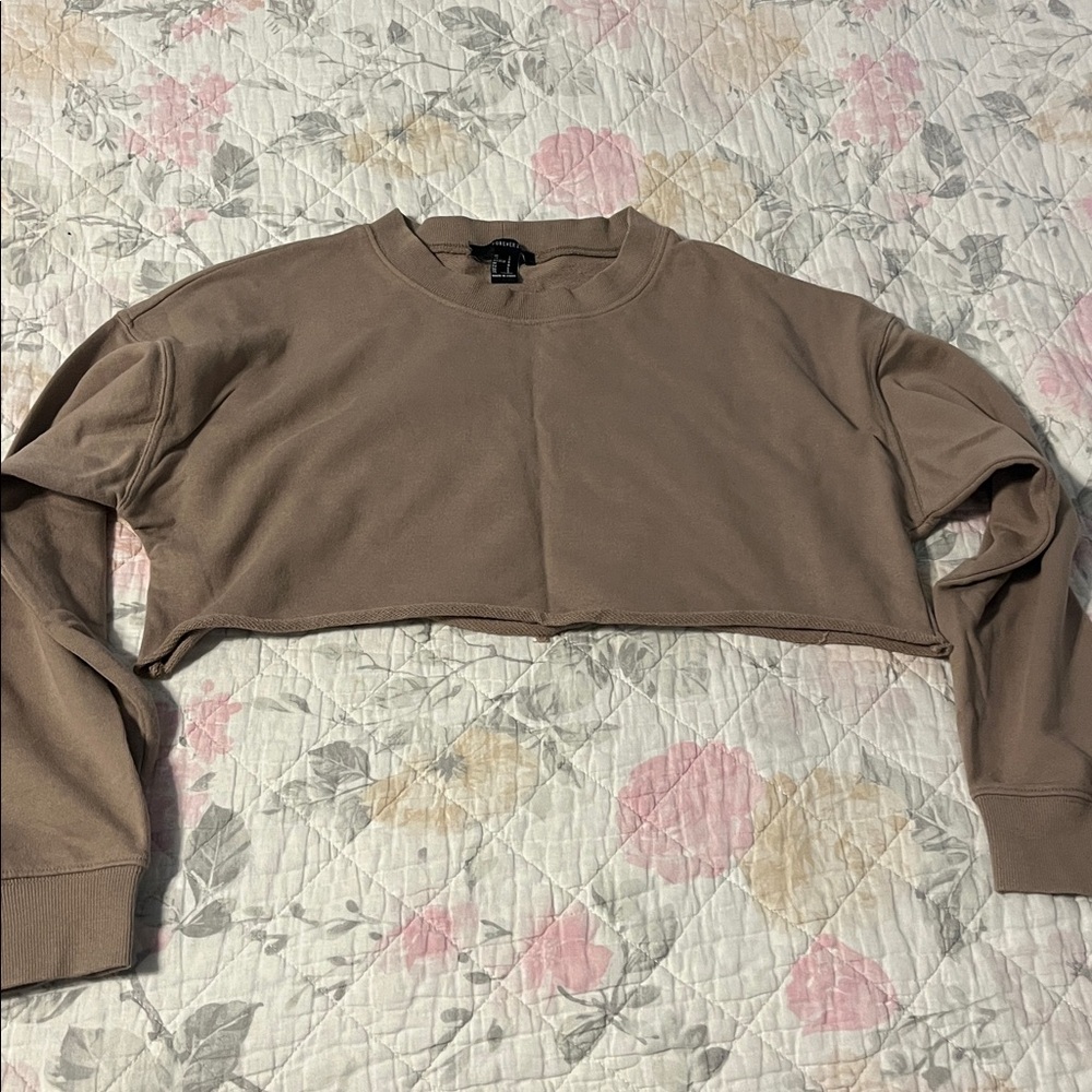 Forever 21 Tan Cropped Sweatshirt